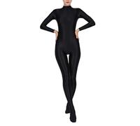 Zaldita Women's Jumpsuits Long Sleeve Zipper Turtleneck One Piece Bodycon Bodystocking Yoga Leotard Black XL/XXL