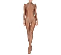 Zaldita Women's Jumpsuits Long Sleeve Zipper Turtleneck One Piece Bodycon Bodystocking Yoga Leotard Coffee 3XL