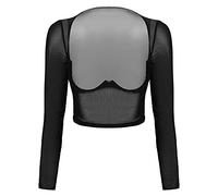 Zaldita Women's Long Sleeves Cropped Bolero Wrap Top Casual Summer Tulle Gloves Pullover Shirts Black#Type A XL