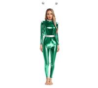 Zaldita Womens Metallic Shiny Alien Costumes Set Robot Outfits Outer Space Fighter Full-body Suit Green S