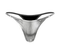 Zaldita Women's Metallic Shiny G-Strings Micro Thongs Tiny Panties Underwear T-Back Thongs Swimwear Black&Silver L