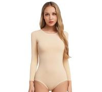 Zaldita Women's Nude Leotard Long Sleeve Basic Gymnastics Leotard Ballet Dance Undergarment Bodysuit Costume Nude Round Neck M