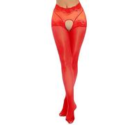 Zaldita Women's Oil Shiny Nylon Opaque Tights Sheer See Through Shaping Pantyhose Underwear Red XL