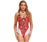 Zaldita Womens Santa Lingerie Set Christmas Nightwear Mrs Claus Costume Bodysuit With Choker Red L