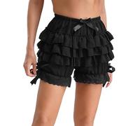 Zaldita Women's Satin Lace Trim Hem Pumpkin Knickers Shorts Ruffle Silky Beach Panties Bloomer Black A S