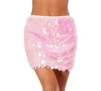 Zaldita Women's Sequin Bodycon Pencil Mini Skirt Stretchy Hip Wrap Pencil Skirts Dancewear Pink M