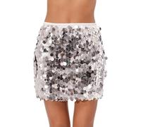 Zaldita Women's Sequin Bodycon Pencil Mini Skirt Stretchy Hip Wrap Pencil Skirts Dancewear Silver S