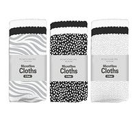 Zale Yardley Cleaning Cloth Pack of 3, Monochrome Microfiber Cleaning Cloths, Dish Cloth, Kitchen Towel, Duster Cloth for Kitchen & Bathroom, Furniture & Woods, Glass & Mirror (Assorted Design)