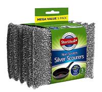 Zale Yardley Sponges Scrubbing Pad, 5pk Non-Scratch Stainless Steel Scouring Pad, Washing Up Scourer - Easy Grip Cleaning for Pots and Pans (Grey)