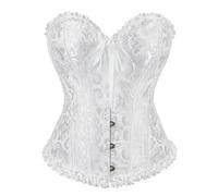 Zaleau Victorian Corset Tops for Women Halloween Costume Gothic Lace Adjustable Overbust Bustier, XS-6XL Plus Size, White, S