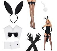 ZALHIN Bunny Costume - Adult Women's Playboy Bunny Costume with Accessories (9 Pieces) - Halloween, Birthday, Masquerade