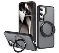 Zalinbo Compatible with Samsung Galaxy S24 Plus Case with 360Rotatable Magnetic Ring Stand Compatible with Mag-Safe Military Protection Matte Translucent Phone Case for Galaxy S24+,Black