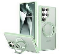 Zalinbo Compatible with Samsung Galaxy S24 Ultra Case with 360Rotatable Magnetic Ring Stand Compatible with Mag-Safe Military Protection Matte Translucent Phone Cases for S24 Ultra 6.8",Green