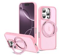Zalinbo for iPhone 16 Pro Case with 360° Rotatable Magnetic Ring Stand Compatible with Mag-Safe Military Protection Shockproof Matte Translucent Phone Case for iPhone 16 Pro, Pink