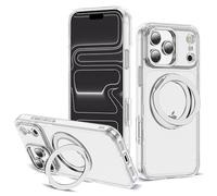 Zalinbo for iPhone 17 Pro Max Case with 360° Rotatable Magnetic Ring Stand Compatible with Mag-Safe Military Protection Shockproof Matte Translucent Phone Case for iPhone 17 Pro Max, Clear