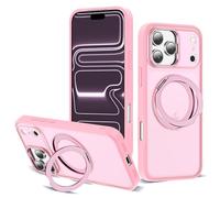 Zalinbo for iPhone 17 Pro Max Case with 360° Rotatable Magnetic Ring Stand Compatible with Mag-Safe Military Protection Shockproof Matte Translucent Phone Case for iPhone 17 Pro Max, Pink
