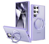 Zalinbo for Samsung Galaxy S22 Ultra Case&Samsung Galaxy S23 Ultra Case with 360°Rotatable Magnetic Ring Stand Compatible with Mag-Safe Military Standard Protection Translucent Phone Case,Light Purple