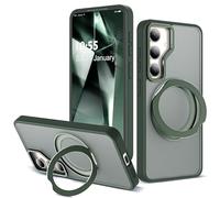 Zalinbo for Samsung Galaxy S23 Case with 360°Rotatable Magnetic Ring Stand Compatible with Mag-Safe Military Standard Protection Shockproof Matte Translucent Phone Cases for Samsung Galaxy S23,Green