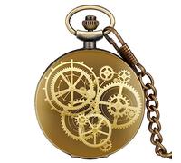 ZALTAS Antique Blue Quartz Pocket Watch Vintage Gear Necklace Pendant Clock with 30cm Wrist Chain Fob Watch