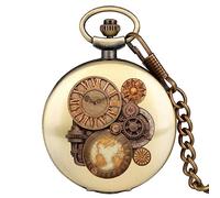ZALTAS Antique Blue Quartz Pocket Watch Vintage Gear Necklace Pendant Clock with 30cm Wrist Chain Fob Watch