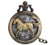 ZALTAS Antique Bronze Two Horses Design Quartz Pocket Watch FOB Hour Clock 12 Zodiac Chain Pendant