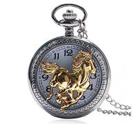 ZALTAS Antique Bronze Two Horses Design Quartz Pocket Watch FOB Hour Clock 12 Zodiac Chain Pendant
