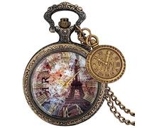 ZALTAS Bronze Transparent Glass Big Ben Pattern Rose Flower Design Quartz Pocket Watch Roman Numbers Pendant Clock