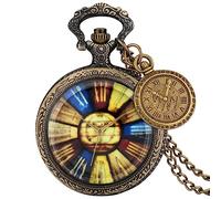 ZALTAS Bronze Transparent Glass Big Ben Pattern Rose Flower Design Quartz Pocket Watch Roman Numbers Pendant Clock