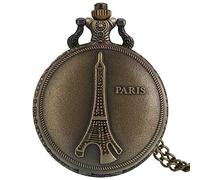 ZALTAS Hollow Building Paris Eiffel Tower Display Quartz Pocket Watch Necklace Pendant Paris Clock Fob Chain