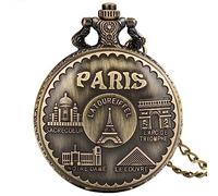ZALTAS Hollow Building Paris Eiffel Tower Display Quartz Pocket Watch Necklace Pendant Paris Clock Fob Chain