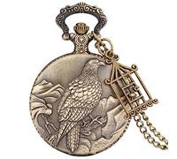 ZALTAS Two Little Birds Quartz Pocket Watch Chain Necklace Pendant Fob Watch Animal Clock with Birdcage Accessory
