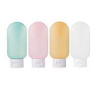 ZALUJMUS Travel Bottle, 4 Pcs Leak Proof Refillable Squeezable Containers Set (60 ml) with Label and Transparent Carry Bag for Liquid Shampoos, Soap and Toiletries. (Multicolor)