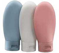 ZALUJMUS Travel Bottle Set, 3 Pcs Leak-Proof Refillable Squeezable Containers (60 ml), Labelled & Transparent Carry Bag for Liquid Shampoos, Soap, and Toiletries (Multicolor)