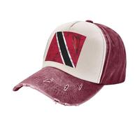 ZALXOZYL All Season Performance Wear, Retro Distressed Denim Baseball Cap with Trinidad and Tobago Flag Print, Climate Adaptable Unisex for Year Round Use 2 One Size