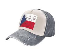 ZALXOZYL Color Block Retro Snapback Showcasing Czech Republic Flag Pattern, Washed Denim Baseball Cap, Modern Vintage Design with Flexible Adjustable Back Closure 3 One Size