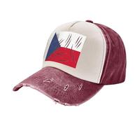 ZALXOZYL Color Block Retro Snapback Showcasing Czech Republic Flag Pattern, Washed Denim Baseball Cap, Modern Vintage Design with Flexible Adjustable Back Closure 2 One Size
