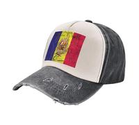 ZALXOZYL Color Block Trucker Hat with Andorra Flag Pattern, Distressed Denim Vintage Washed Cap, Lightweight Breathable Technology with Sweat Absorbent Inner Band 4 One Size