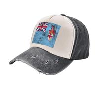 ZALXOZYL Compact Packable Design, Vintage Distressed Denim Baseball Cap with Fiji Flag Design, Travel Friendly Unisex for Easy Storage 4 One Size
