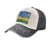 ZALXOZYL Distressed Denim Cap, Vintage Washed Baseball Hat with Rwanda Flag Pattern, 100% Cotton Adjustable Unisex Sun Hat for Outdoor Sports and Hiking 4 One Size