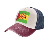 ZALXOZYL Distressed Denim Outdoor Hat Featuring São Tomé and Príncipe Flag Print, Washed Color Block Baseball Cap, Four-Season Headwear Flexible Size Adjustment System 1 One Size