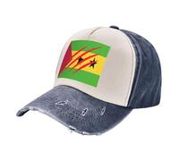 ZALXOZYL Distressed Denim Outdoor Hat Featuring São Tomé and Príncipe Flag Print, Washed Color Block Baseball Cap, Four-Season Headwear Flexible Size Adjustment System 5 One Size