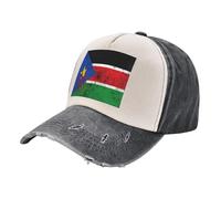 ZALXOZYL Retro Streetwear Cap, Distressed Washed Denim Dad Hat with South Sudan Flag Design, Color Block Unisex Adjustable Urban 4 One Size