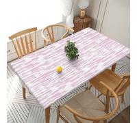 ZALXOZYL Striped Oil-Resistant Elasticated Table Cover 5Ft - Wipeable Waterproof Stretch Fitted Tablecloth 76X152cm, Washable Pink 5Ft