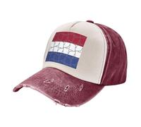 ZALXOZYL Washed Baseball Cap - Vintage Cotton Baseball Cap with Color Block Denim Design Patriotic Banner Adjustable, Breathable, Suitable for Urban Travelers Dark Red One Size