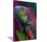ZAMAEIU Animal Dog Canvas Wall Art Lizard perchsed ons a colorful branch posters & prints, Suitable for Living Room Bathroom Bedroom Home Wall Decoration(green)-50x70cm Framed
