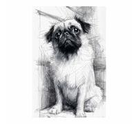 ZAMAEIU Animal Dog Canvas Wall Art Pug Illustration posters & prints, Suitable for Living Room Bathroom Bedroom Home Wall Decoration(black and white)-30x50cm Unframed