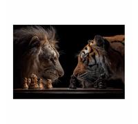 ZAMAEIU Animal Pictures For Wall, Lions and tigers playing chess, art prints and posters, Suitable for Living Room Bedroom Decor Kid's Room Wall Decoration(brown)-80x120cm Unframed
