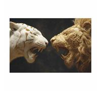 ZAMAEIU Animal Wall Art, Lions-tigers pair, animal wall art prints, Suitable for living room, bedroom, Apartment Corridor Office etc.(golden)-60x90cm Unframed