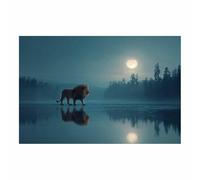 ZAMAEIU Animal Wall Art, Night Lions walk, animal wall art prints, Suitable for living room, bedroom, Apartment Corridor Office etc.(brown)-20x30cm Unframed