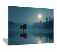 ZAMAEIU Animal Wall Art, Night Lions walk, animal wall art prints, Suitable for living room, bedroom, Apartment Corridor Office etc.(brown)-60x90cm Framed